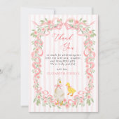 Pink Bow Floral Goose Baby Shower  Dankeskarte (Vorderseite)