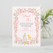 Pink Bow Floral Goose Baby Shower  Dankeskarte (Stehend Vorderseite)