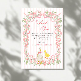Pink Bow Floral Goose Baby Shower Dankeskarte