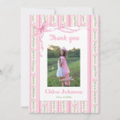 Pink Bow Floral Graduation Dankeskarte (Vorderseite)