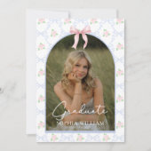 Pink Bow Floral Graduation Party Einladung (Vorderseite)