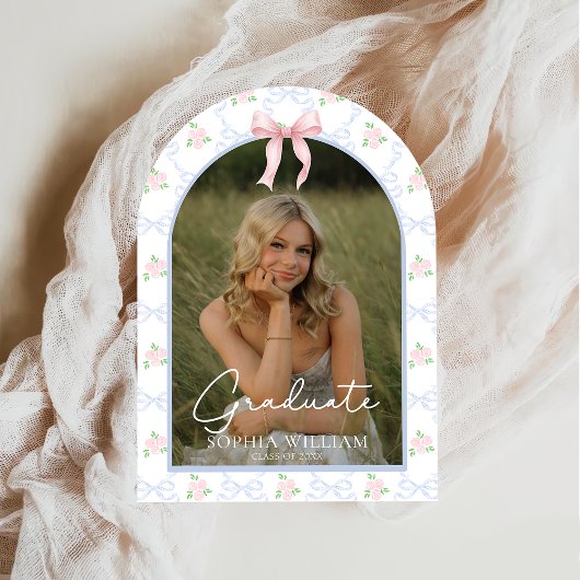 Pink Bow Floral Graduation Party Einladung