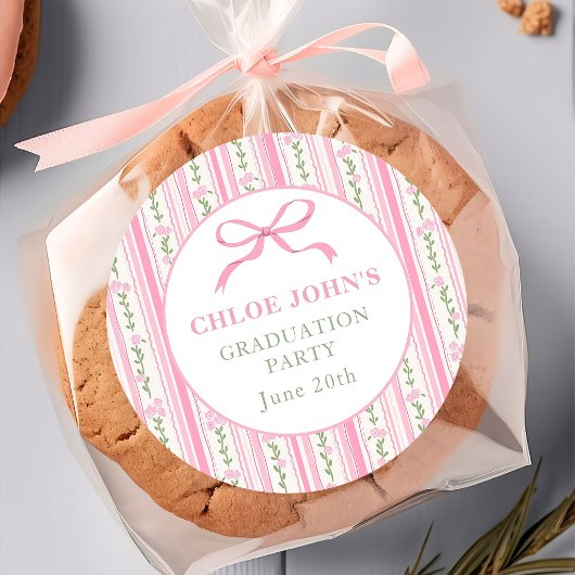 Pink Bow Floral Graduation Runder Aufkleber