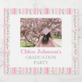 Pink Bow Floral Graduation Schaumweinetikett (Einzelnes Label)