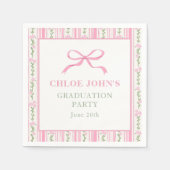 Pink Bow Floral Graduation Serviette (Vorderseite)