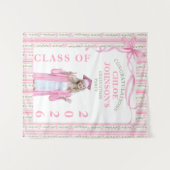 Pink Bow Floral Graduation Wandteppich (Vorderseite (Horizontal))