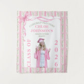 Pink Bow Floral Graduation Wandteppich (Vorderseite)