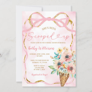 Pink Bow Floral Ice Creme Scooper Brautparty Einladung