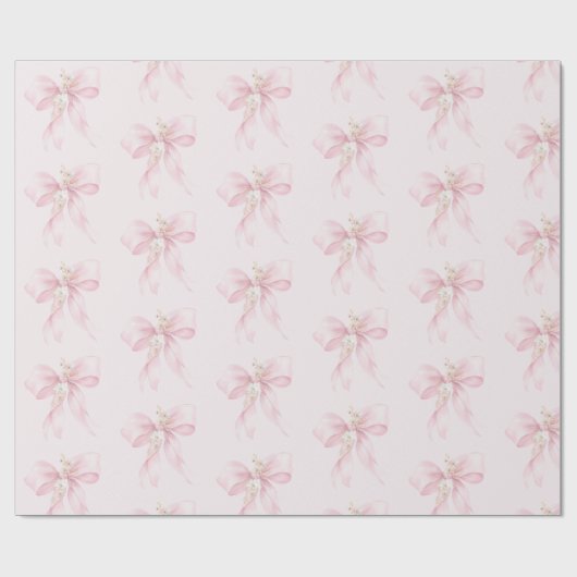 Pink Bow Floral Kirsche Blüte Babydusche Geschenkpapier (Flach)