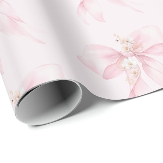 Pink Bow Floral Kirsche Blüte Babydusche Geschenkpapier (Rolleneckpunkt)