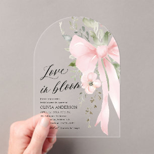 Pink Bow Floral Liebe im Bloom Arch Brautparty Acryleinladungen