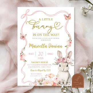 Pink Bow Floral Little Bunny Baby Dusche Einladung