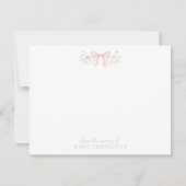 Pink Bow Floral Nursery Note Card Ankündigung (Vorderseite)
