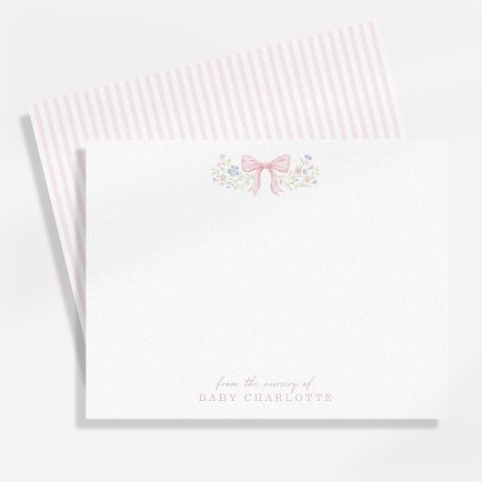 Pink Bow Floral Nursery Note Card Ankündigung