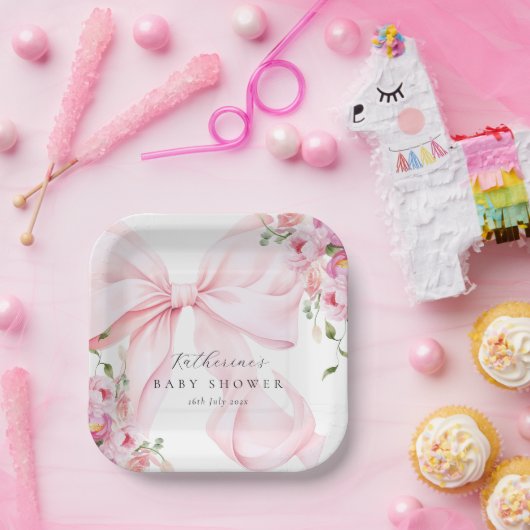 Pink Bow Floral  Pappteller (Party)