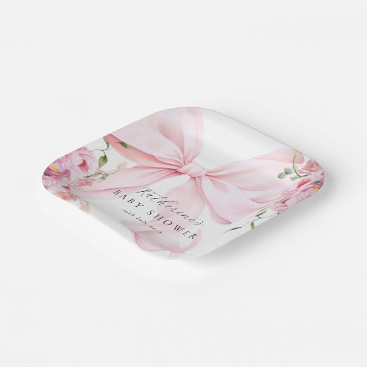 Pink Bow Floral  Pappteller (Gewinkelt)