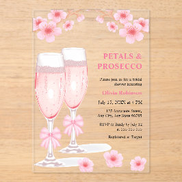 Pink Bow Floral Petals and Prosecco Bridal Shower  Acryleinladungen
