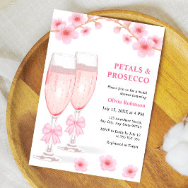 Pink Bow Floral Petals and Prosecco Bridal Shower  Einladung