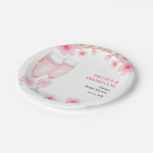 Pink Bow Floral Petals and Prosecco Bridal Shower Pappteller (Schrägansicht)