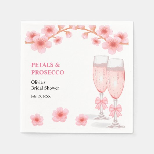 Pink Bow Floral Petals and Prosecco Bridal Shower  Serviette (Vorderseite)