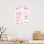 Pink Bow Floral Petals & Prosecco Bridal Shower Poster (Küche)