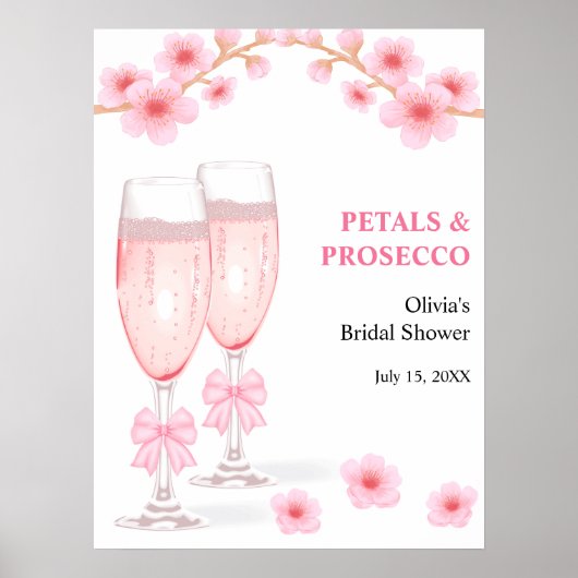 Pink Bow Floral Petals & Prosecco Bridal Shower Poster (Vorne)