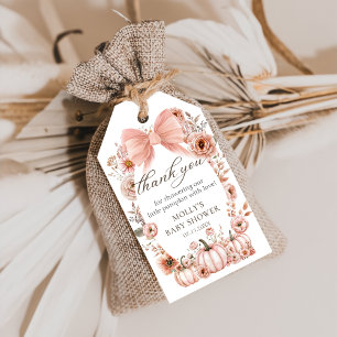Pink Bow Floral Pumpkin Baby Shower Tags Geschenkanhänger