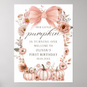 Pink Bow Floral Pumpkin Birthday Welcome Poster (Vorne)