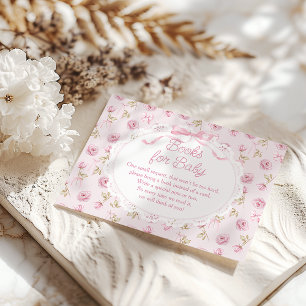 Pink Bow Floral Rose Vintag Babyduschbücher Begleitkarte