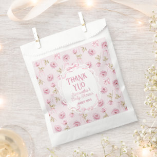 Pink Bow Floral Rose Vintag Babydusche Dank Geschenktütchen