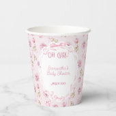 Pink Bow Floral Rose Vintag Babydusche Pappbecher (Rückseite)