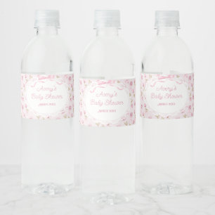 Pink Bow Floral Rose Vintag Babydusche Windeln Wasserflaschenetikett