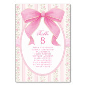 Pink Bow Floral Roses Seating Chart Table Number Tischnummer (Vorderseite)