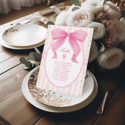 Pink Bow Floral Roses Seating Chart Table Number Tischnummer