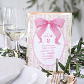 Pink Bow Floral Roses Seating Chart Table Number Tischnummer