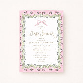 Pink Bow Floral Scalloped Frame Baby Shower  Einladung