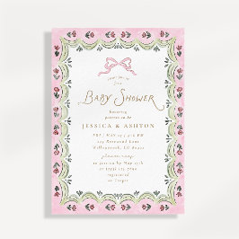 Pink Bow Floral Scalloped Frame Baby Shower  Einladung