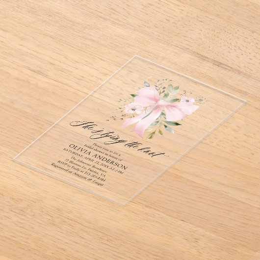 Pink Bow Floral Sie bindet das Brautparty des Knot Acryleinladungen (Ablage )