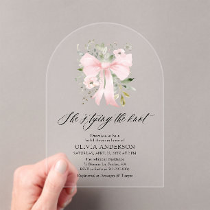 Pink Bow Floral Sie bindet das Brautparty des Knot Acryleinladungen