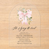 Pink Bow Floral Sie bindet das Brautparty des Knot Acryleinladungen (Vorderseite)