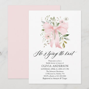 Pink Bow Floral Sie bindet das Brautparty des Knot Einladung