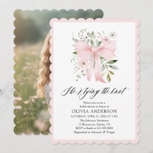 Pink Bow Floral Sie bindet das Brautparty des Knot Einladung