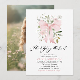Pink Bow Floral Sie bindet das Brautparty des Knot Einladung