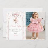 Pink Bow & Floral Some Bunny is One 1st Birthday Dankeskarte (Vorderseite)