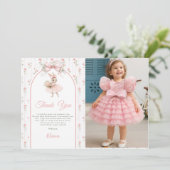 Pink Bow & Floral Some Bunny is One 1st Birthday Dankeskarte (Stehend Vorderseite)