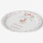 Pink Bow & Floral Some Bunny is One 1st Birthday Pappteller (Schrägansicht)