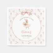 Pink Bow & Floral Some Bunny is One 1st Birthday Serviette (Vorderseite)