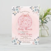 Pink Bow Floral Watercolor Babydusche Einladung (Stehend Vorderseite)