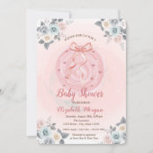 Pink Bow Floral Watercolor Babydusche Einladung (Vorderseite)