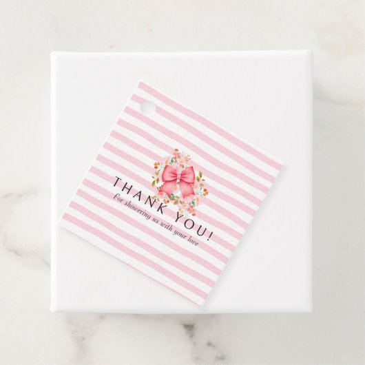 Pink Bow Floral Watercolor Babydusche Geschenkanhänger (Beispiel)